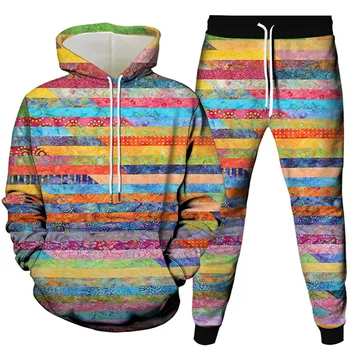 Unisex Dolg Rokav Hoodies Sweatpants Obleke 3D Pritning Prevelik pulover s kapuco Jogger moška Oblačila S Kapuco 2 Kosov Športne Določa