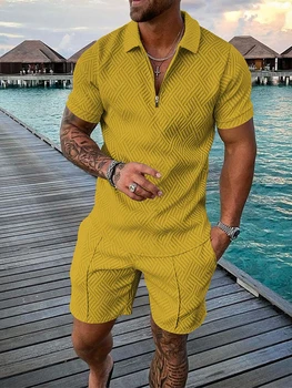 2022 Novo moško Obleko 3D Barvni Šivi Tiskanja Poletje Kratek Rokav Polo Majica, kratke Hlače Obleko Modne Zadrgo Polo Majica Dve Delni Set