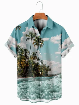 Moške Havajih Plaži Tiskanja Moške Srajce Ocean Priložnostne Moda Žep Hawaiian River Majica Kratek Rokav