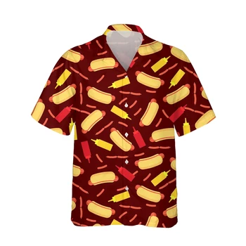Nova 3D Okusna Hrana Vzorec Mens Hawaiian Majica 3d Cartoon Hotdogs Pijačo Torto All Print Moških Vrhovi Priložnostne Svoboden Pisane Aloha Majica