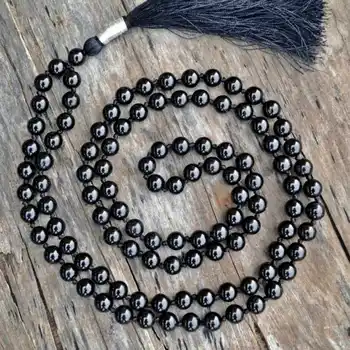 8 mm Naravni Črni krog Turmalin 108 vozel ogrlica Elegantno Klasično Srečen Elegantna Duhovnost Navdih Jasper Nacionalni Slog