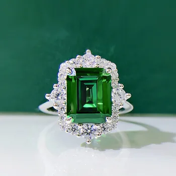 Pravokotne chamfered ravno 8 * 10 visoko vsebnostjo ogljika diamond 6 karat luksuzni skupino nastavite 925 sterling srebro, diamant prstan