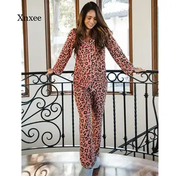 2021 Jeseni in Pozimi Ženske Leopard Tiskanja Obleko Športna Jopica Šport River Enotni-Zapenjanje Pižamo + Hlače Obleko, dvodelno,
