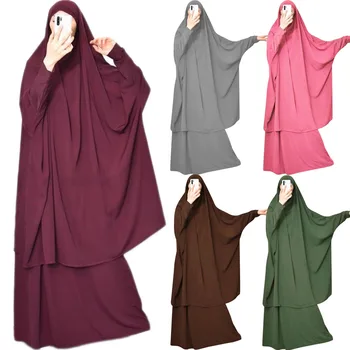 Ramadana 2PCS Muslimanska Molitev Oblačilo Abaya Nastavite Ženske Niqab Burka Savdska Arabija Hidžab Dolgo Khimar Ramadana Jilbab Krila Čaščenja Robe