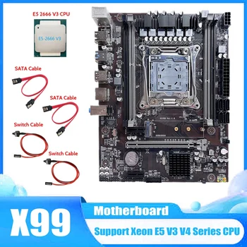 X99 Motherboard LGA2011-3 Matično ploščo Računalnika Podpira DDR4 ECC RAM Z E5 2666 V3 CPU+2X SATA Kabel+2X Stikalo Kabel