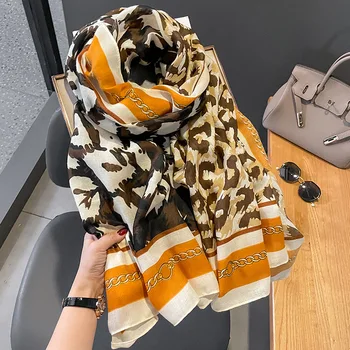 Ženske Zimske 180X90CM Šal Luksuzna Leopard Print Plaži Bandanna Priljubljena Bombaža In Lanu Šali Novo Modno Oblikovanje Muslimanske Rute