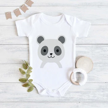Srčkan Panda Tiskanja Newborn Baby Girl Obleke Cartoon Živali Malčka Fant Bodysuits Kratek Rokav Kawaii Harajuku Dojenčka Onesies