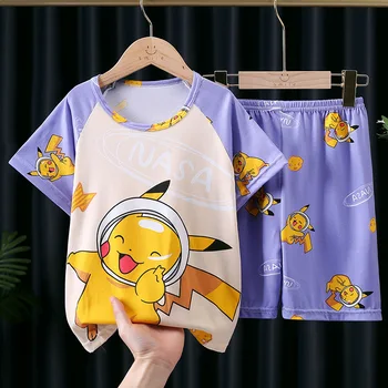 Pikachu otroške Pižame Določa Otroke, Fante in Dekleta Pokemon Risanke Kratek Rokav Pijamas Nastavite Otroci Sleepwear Domov Oblačila