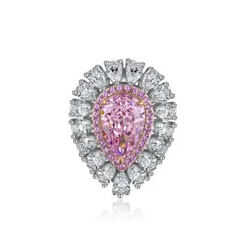 100% 925 Sterling Srebro Solze Hruškaste Oblike Sevalne Cut Fancy Light Pink Diamond Ring Za Ženske Fine Nakit 2022 NOVA