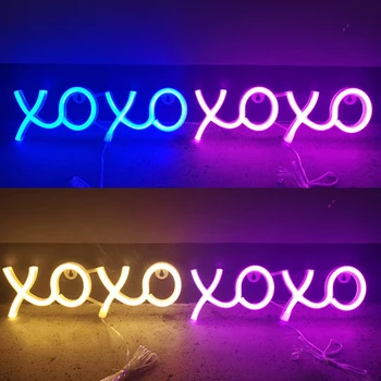 XOXO, Neon, Luči LED Pismo Pozdrav Nočna Lučka Okraski Okraski za Prostor Wall Art Stranka Božič Darilo USB & Polje Baterije