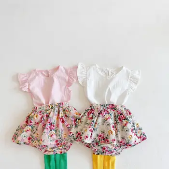 HETISO Cvetlični Bombaž 2 Kos Otroška Oblačila za Dekleta Dojenčkov Določa Newborn Baby Girl Obleke Velikosti 0 3 6 12 2 3 Let