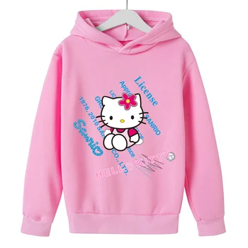 Otroška Hello Kitty Hoodies 2022 Pomlad otroška Oblačila Malčka Modni Tisk Vrhovi Otrok O Vratu Puloverju Outwear Fantje 4-14year