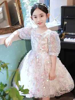 Dekle rojstni dan obleko high-end srčkan bleščice princesa obleko deklica show gostiteljice, klavir uspešnosti večerno obleko