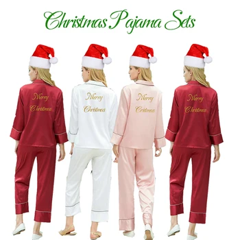 božič pajama določa svile madeže trdna dolgo pajama stets božično darilo sleepwear domov nositi vesel božič dolgo pajama določa