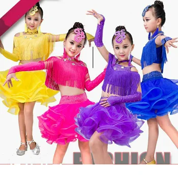 Dekleta latinski ples nove kostume otrok latinski ples Rumba Lepo samba krilo kostume sequins tassel stopnji uspešnosti oblačila