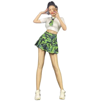 Tri Kose Krilo T-shirt Kravato Armygreen Prikrivanje Seksi Žensk Fazi Ples Opravljanje Kostume Stranka Rave Club Oblačila