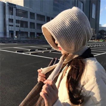 Zimska Kapa Hooded Majhne Rute Dva-nositi Bonnets korejski Modni Pulover Headscarf Uho Tople Kape Chapeau Hiver