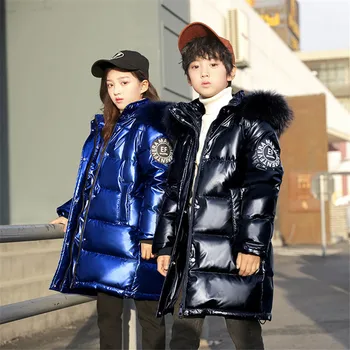 Otroci Jopiči za Dekleta Zimski Plašč Nepremočljiva Sijajni Outwear Jopiči Sneg Nositi Velike Furhooded Otrok Parkas Outwear 4-16T