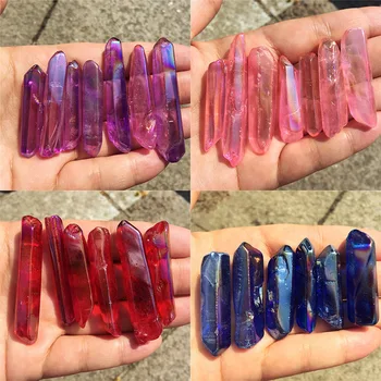 Šest barv Naravnih Kristalne Energije Stolpec Barvo Prevlečeni Kamen Mineralni Kristali Electroplate Kamna
