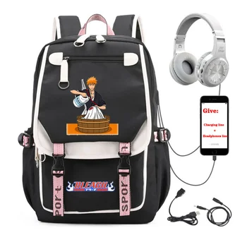 anime Bleach nahrbtnik Unisex Potovalne Nahrbtnik študent Šolsko knjigo Vrečko USB Polnjenje najstnikov Laptop packsack