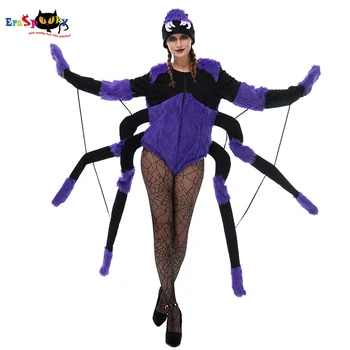 Eraspooky Deluxe Vijolično Spider Web Cosplay Halloween Kostumi Za Ženske Odraslih Gothic Pajek Krzno, Obleka, Pustna Žival