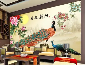 3d ozadje po meri, zidana Kitajski slog pav cvetje peony ozadju doma dekor dnevne sobe, tapete za stene, v zvitkih