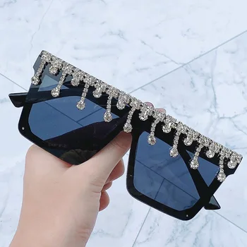 Nosorogovo Diamant Velik Kvadrat sončna Očala Za Ženske Luksuzni Retro Trendu Modno Oblikovanje Ženskih Dame Vožnjo Cirkon UV400 Očala