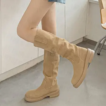 Kolena-Veliko Stanovanj Platformo Antilop Ženske Chelsea Škornji Gladiator Priložnostne Čevlji 2022 Pozimi Nova Modna Muha Sneg Dolgo Škornji Ženske Zapatillas