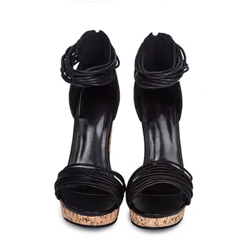 Modne ženske sandale Gleženj trak Klin pete Traku kombinacijo Poletnih ženskih čevljev je Približno 12,5 cm visoke pete Odprite toe2022