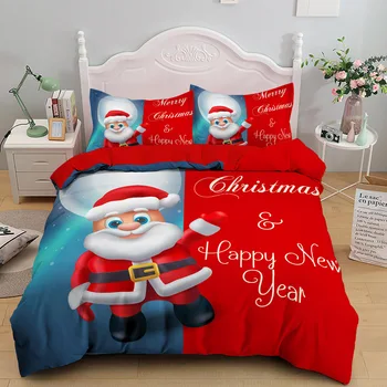 Santa Claus Vzorec Domačega Tekstilnega Novo Leto Spalna Posteljni Set 2/3pcs Rjuhe Kritje nastavite Z Prevleke Božična darila za otroke