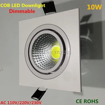 50pcs Kvadratnih Zatemniti COB LED Downlight 10W Vrtljiv, center luči,Bele lupine Aluminija ,Restavracija luči AC90~260V CE, ROHS