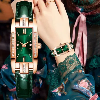 WOKAI visoke kakovosti, classic, retro žensk pasu quartz kvadratnih zelena quartz uro Študent ženske nositi ura luksuzni slog