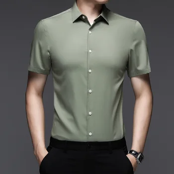 Moška Kratka sleeved Majico Mikro-elastični Non-iron Business Casual moška Majica Barva Tanke Bambusa Vlaken Poletje moška Oblačila